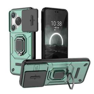 For Huawei P70 5G Sliding Camshield TPU + PC Shockproof Phone Case with Holder(Green)