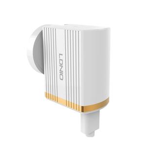 LDNIO A1302Q 2 in 1 18W QC3.0 USB Interface Grid Shape Travel Charger Mobile Phone Charger with 8 Pin Data Cable, UK Plug