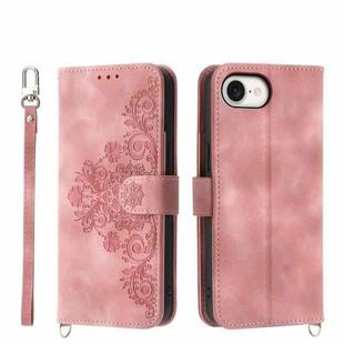 For iPhone SE 2024 Skin-feel Flowers Embossed Wallet Leather Phone Case(Pink)