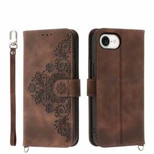 For iPhone SE 2024 Skin-feel Flowers Embossed Wallet Leather Phone Case(Brown)