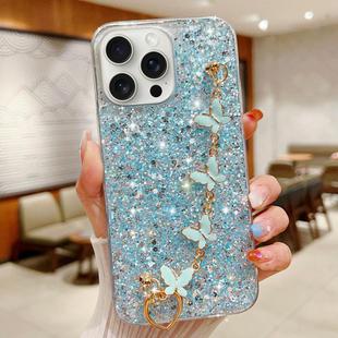 For iPhone 15 Pro Starry Sequin Butterfly Chain Epoxy TPU Phone Case(Blue)