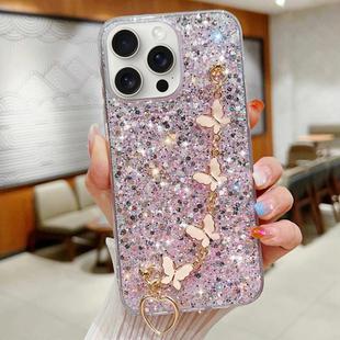 For iPhone 13 Pro Starry Sequin Butterfly Chain Epoxy TPU Phone Case(Pink)