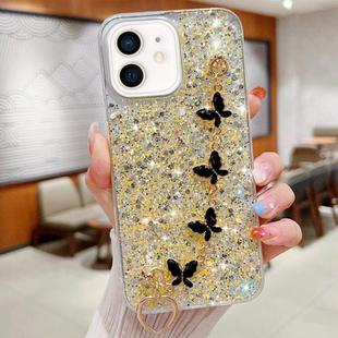 For iPhone 12 Starry Sequin Butterfly Chain Epoxy TPU Phone Case(Yellow)