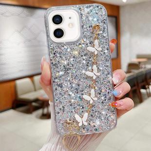 For iPhone 12 mini Starry Sequin Butterfly Chain Epoxy TPU Phone Case(Silver)