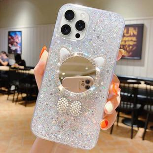 For iPhone 15 Pro Max Starry Sequin Diamond Cat Ears Mirror Epoxy TPU Phone Case(Silver)