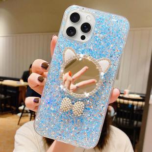 For iPhone 15 Pro Starry Sequin Diamond Cat Ears Mirror Epoxy TPU Phone Case(Blue)