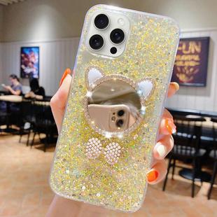 For iPhone 14 Pro Starry Sequin Diamond Cat Ears Mirror Epoxy TPU Phone Case(Yellow)