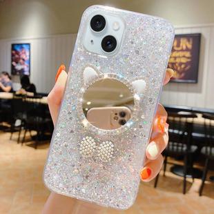 For iPhone 13 Starry Sequin Diamond Cat Ears Mirror Epoxy TPU Phone Case(Silver)