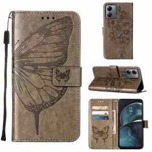 For Motorola Moto G14 Embossed Butterfly Leather Phone Case(Grey)