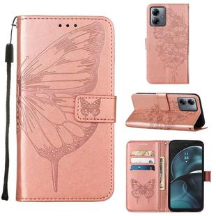 For Motorola Moto G14 Embossed Butterfly Leather Phone Case(Rose Gold)