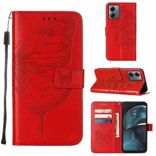 For Motorola Moto G14 Embossed Butterfly Leather Phone Case(Red)