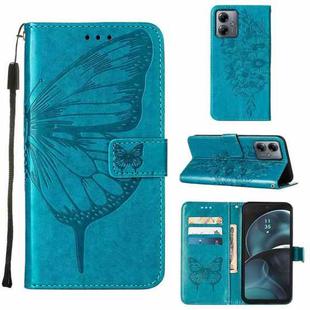 For Motorola Moto G14 Embossed Butterfly Leather Phone Case(Blue)