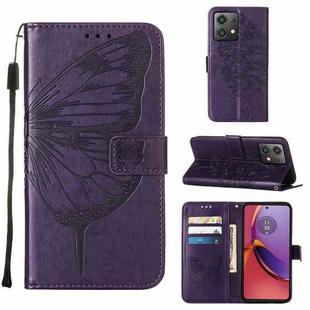 For Motorola Moto G84 Embossed Butterfly Leather Phone Case(Dark Purple)