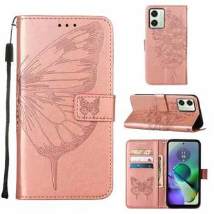 For Motorola Moto G54 Embossed Butterfly Leather Phone Case(Rose Gold)