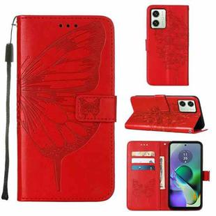 For Motorola Moto G54 Embossed Butterfly Leather Phone Case(Red)