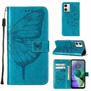 For Motorola Moto G54 Embossed Butterfly Leather Phone Case(Blue)