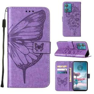 For Motorola Edge 40 Neo Embossed Butterfly Leather Phone Case(Purple)