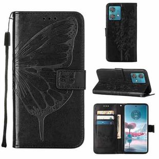 For Motorola Edge 40 Neo Embossed Butterfly Leather Phone Case(Black)