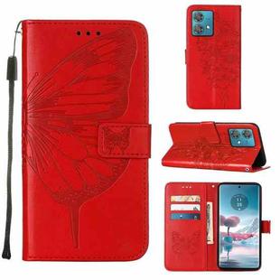 For Motorola Edge 40 Neo Embossed Butterfly Leather Phone Case(Red)