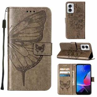 For Motorola Moto G Play 4G 2024 Embossed Butterfly Leather Phone Case(Grey)