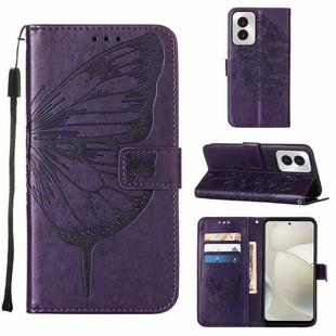 For Motorola Moto G Power 5G 2024 Embossed Butterfly Leather Phone Case(Dark Purple)