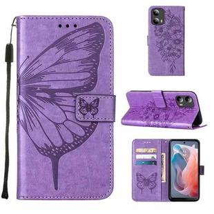 For Motorola Moto G Play 5G 2024 Embossed Butterfly Leather Phone Case(Purple)