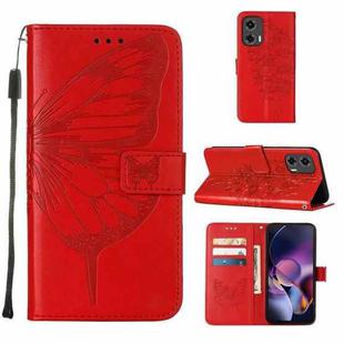 For Motorola Moto G Stylus 5G 2024 Embossed Butterfly Leather Phone Case(Red)