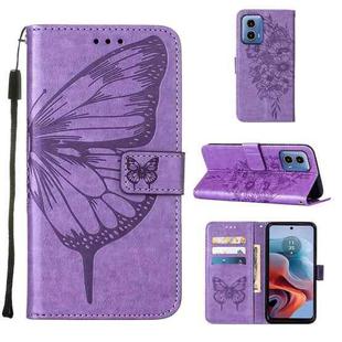 For Motorola Moto G34 Embossed Butterfly Leather Phone Case(Purple)