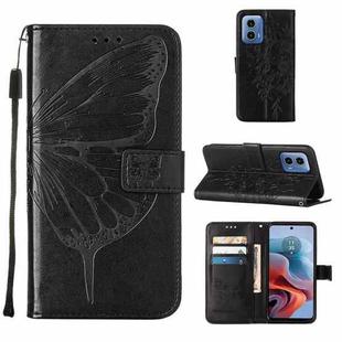 For Motorola Moto G34 Embossed Butterfly Leather Phone Case(Black)