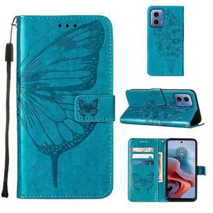 For Motorola Moto G34 Embossed Butterfly Leather Phone Case(Blue)