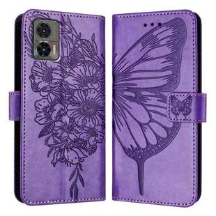 For Motorola Edge 30 Neo Embossed Butterfly Leather Phone Case(Purple)