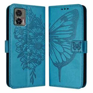 For Motorola Edge 30 Neo Embossed Butterfly Leather Phone Case(Blue)