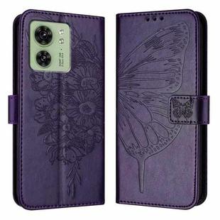 For Motorola Edge 40 5G Global/Edge 2023 US Embossed Butterfly Leather Phone Case(Dark Purple)