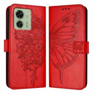 For Motorola Edge 40 5G Global/Edge 2023 US Embossed Butterfly Leather Phone Case(Red)