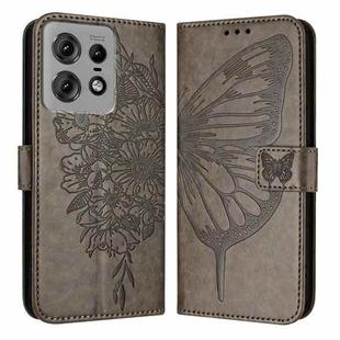 For Motorola Edge 50 Pro Embossed Butterfly Leather Phone Case(Grey)