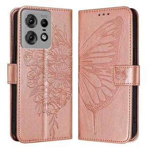 For Motorola Edge 50 Pro Embossed Butterfly Leather Phone Case(Rose Gold)