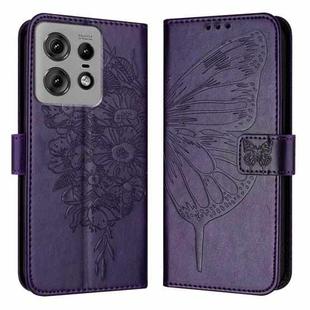 For Motorola Edge 50 Pro Embossed Butterfly Leather Phone Case(Dark Purple)