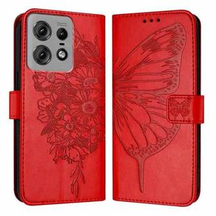 For Motorola Edge 50 Pro Embossed Butterfly Leather Phone Case(Red)