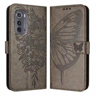 For Motorola Edge 2022 / Edge+ 5G UW 2022 Embossed Butterfly Leather Phone Case(Grey)