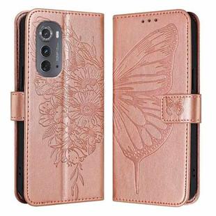 For Motorola Edge 2022 / Edge+ 5G UW 2022 Embossed Butterfly Leather Phone Case(Rose Gold)