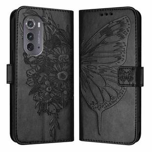 For Motorola Edge 2022 / Edge+ 5G UW 2022 Embossed Butterfly Leather Phone Case(Black)