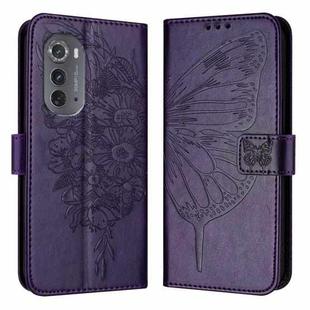 For Motorola Edge 2022 / Edge+ 5G UW 2022 Embossed Butterfly Leather Phone Case(Dark Purple)