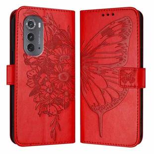 For Motorola Edge 2022 / Edge+ 5G UW 2022 Embossed Butterfly Leather Phone Case(Red)