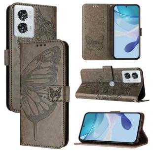 For Motorola Edge 50 Fusion Embossed Butterfly Leather Phone Case(Grey)