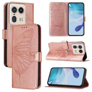 For Motorola Edge 50 Ultra Embossed Butterfly Leather Phone Case(Rose Gold)