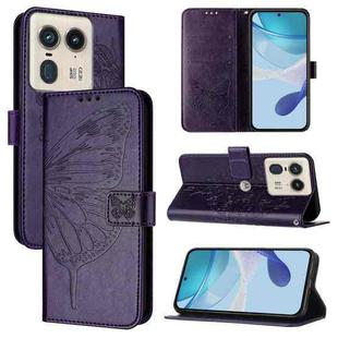 For Motorola Edge 50 Ultra Embossed Butterfly Leather Phone Case(Dark Purple)