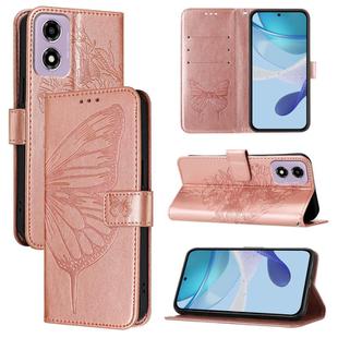 For Motorola Moto E14 Embossed Butterfly Leather Phone Case(Rose Gold)