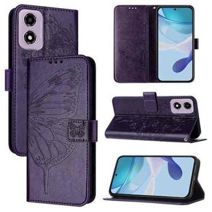 For Motorola Moto E14 Embossed Butterfly Leather Phone Case(Dark Purple)