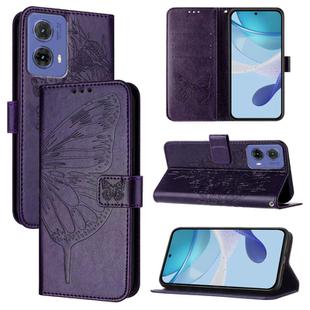 For Motorola Moto G85 Embossed Butterfly Leather Phone Case(Dark Purple)