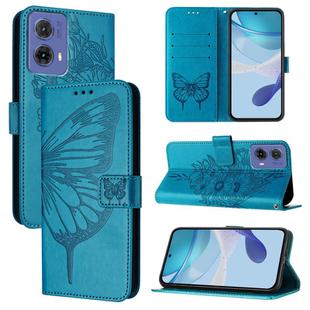 For Motorola Moto G85 Embossed Butterfly Leather Phone Case(Blue)